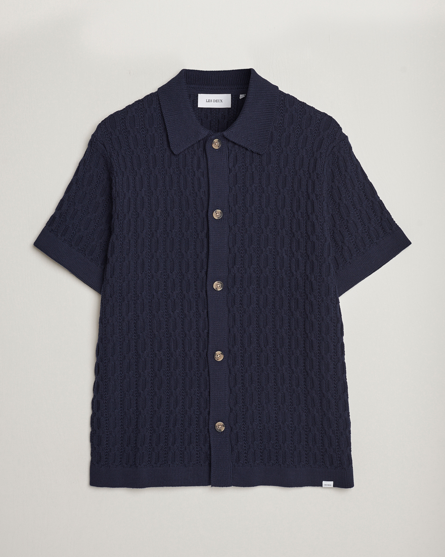 Herre | Skjorter | LES DEUX | Garret Knitted Short Sleeve Shirt Dark Navy