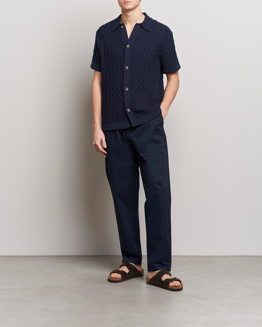 Herre | Skjorter | LES DEUX | Garret Knitted Short Sleeve Shirt Dark Navy