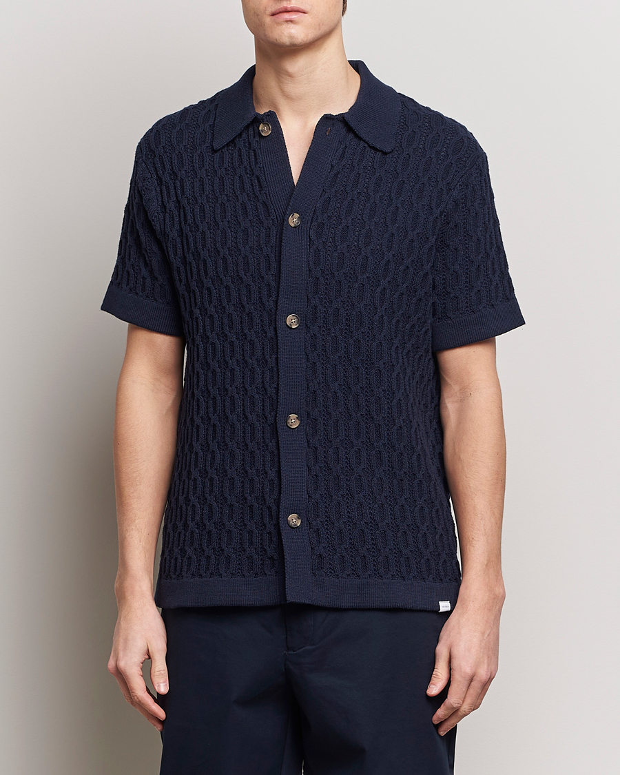 Herre | Tøj | LES DEUX | Garret Knitted Short Sleeve Shirt Dark Navy