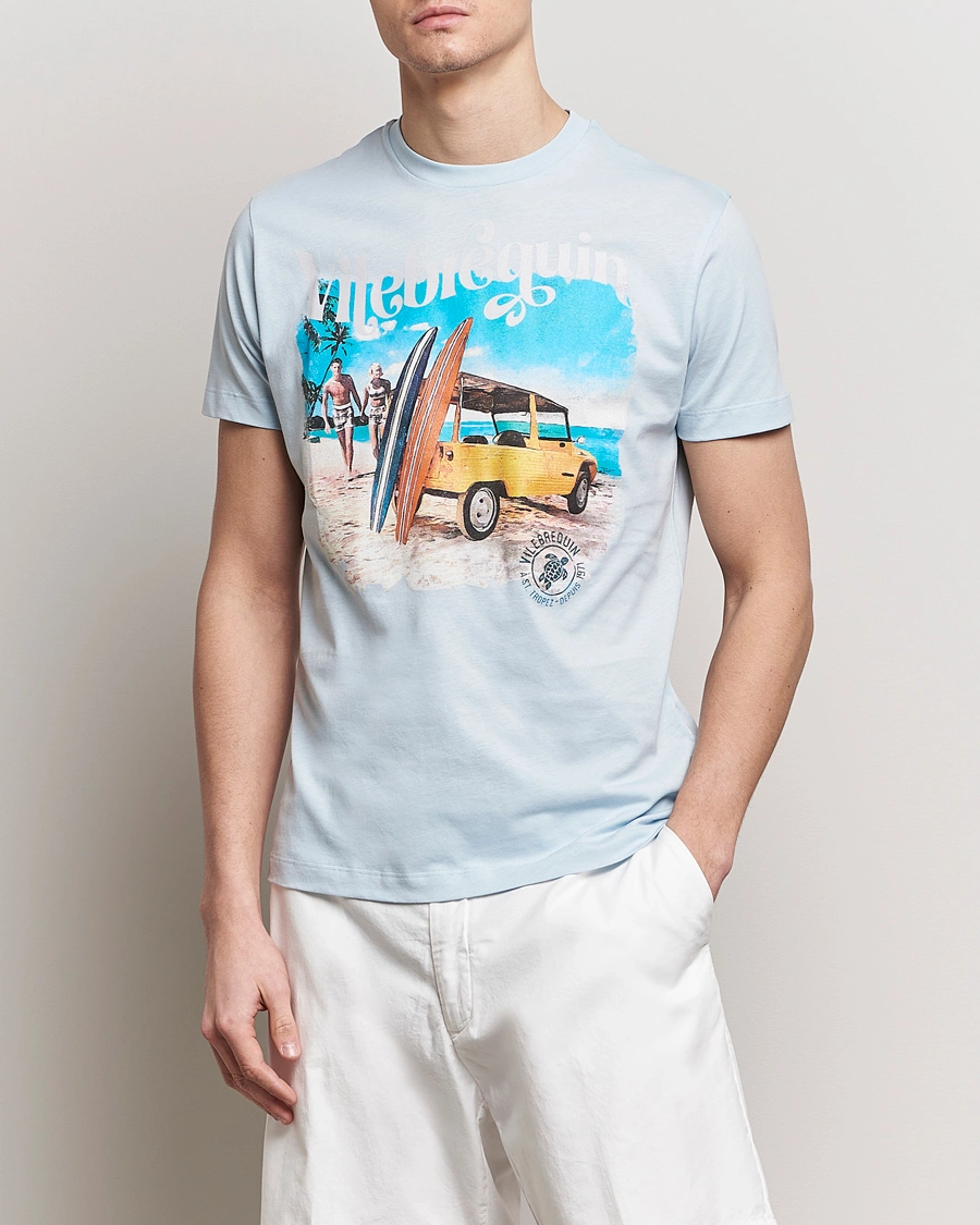 Herre | Vilebrequin | Vilebrequin | Portisol Printed Crew Neck T-Shirt Bleu Ciel