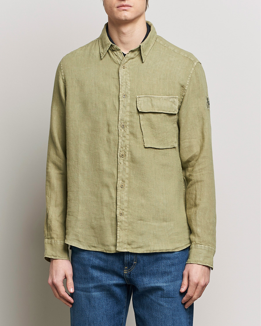 Herre | Best of British | Belstaff | Scale Linen Pocket Shirt Aloe