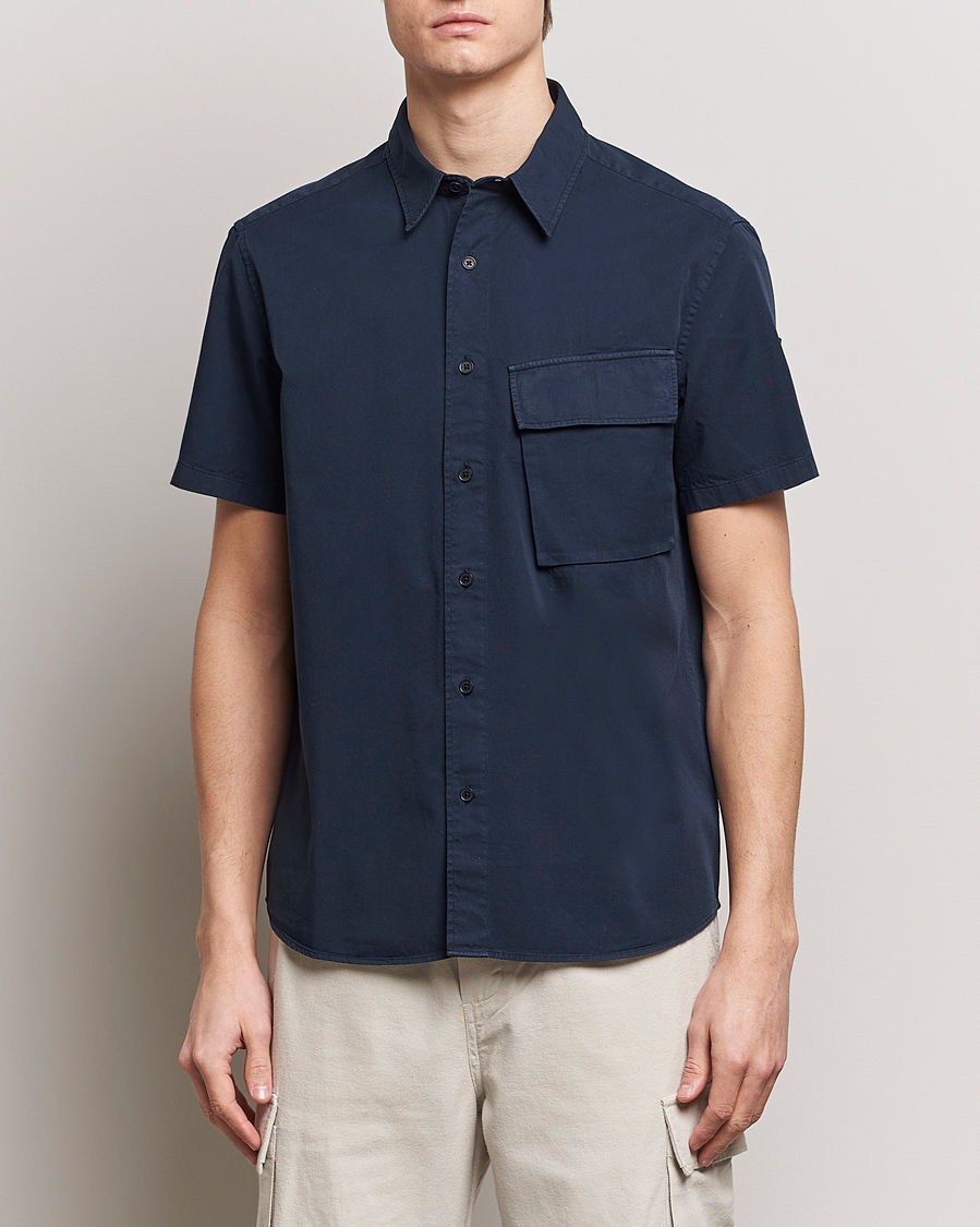 Herre | Kortærmede skjorter | Belstaff | Scale Short Sleeve Cotton Shirt Dark Ink