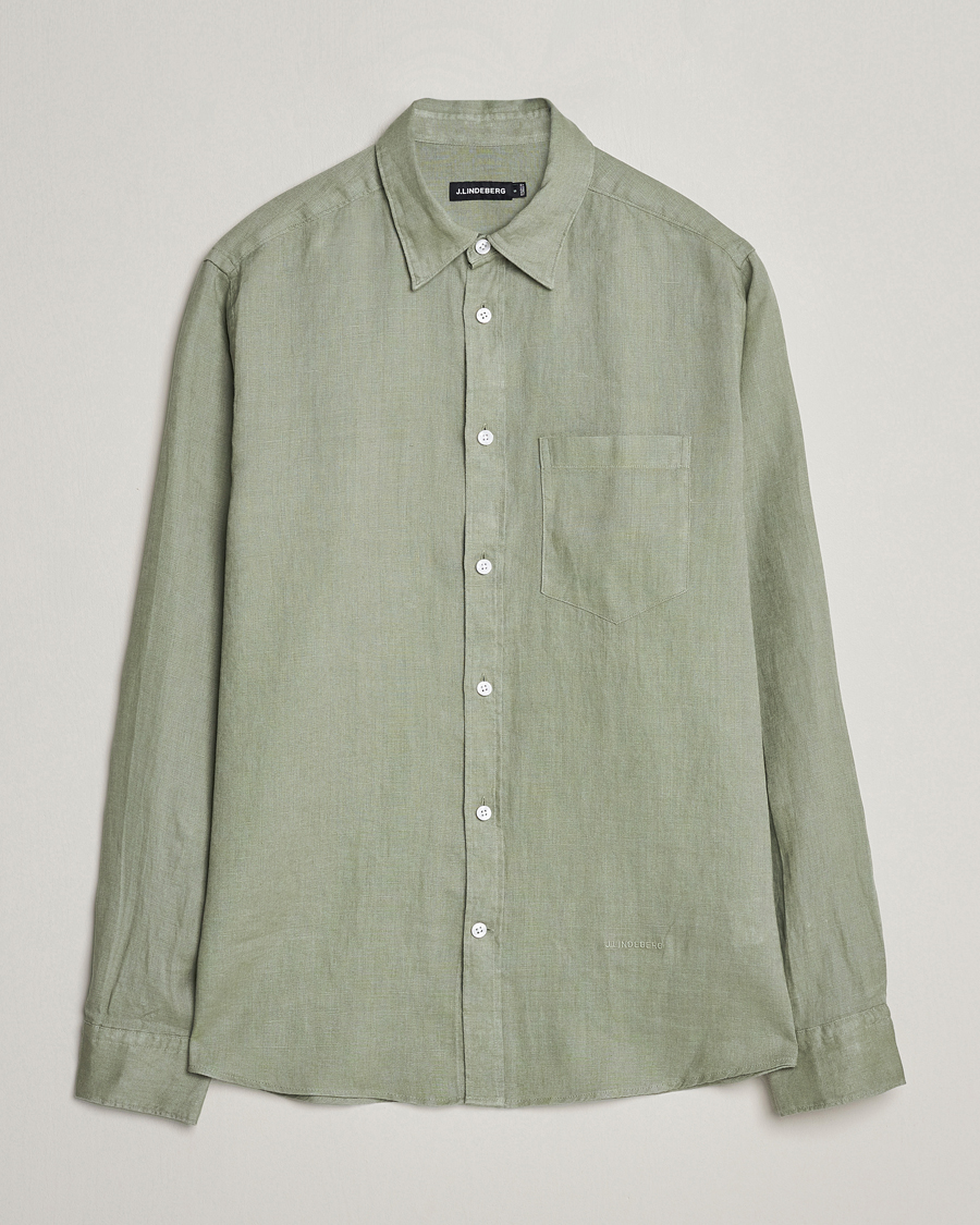 Herre | Skjorter | J.Lindeberg | Regular Fit Clean Linen Shirt Oil Green