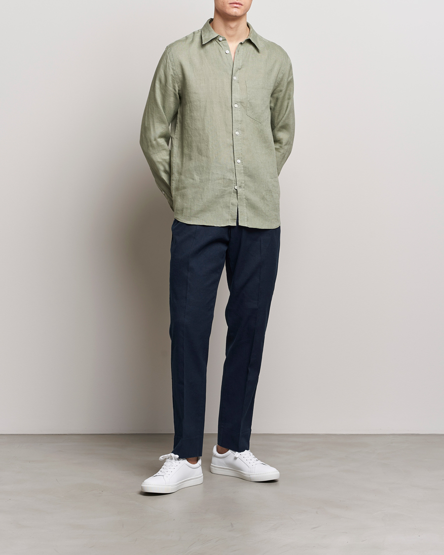 Herre | Skjorter | J.Lindeberg | Regular Fit Clean Linen Shirt Oil Green