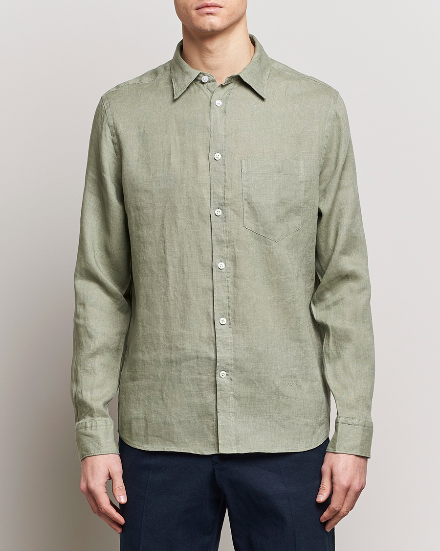 Herre | Skjorter | J.Lindeberg | Regular Fit Clean Linen Shirt Oil Green