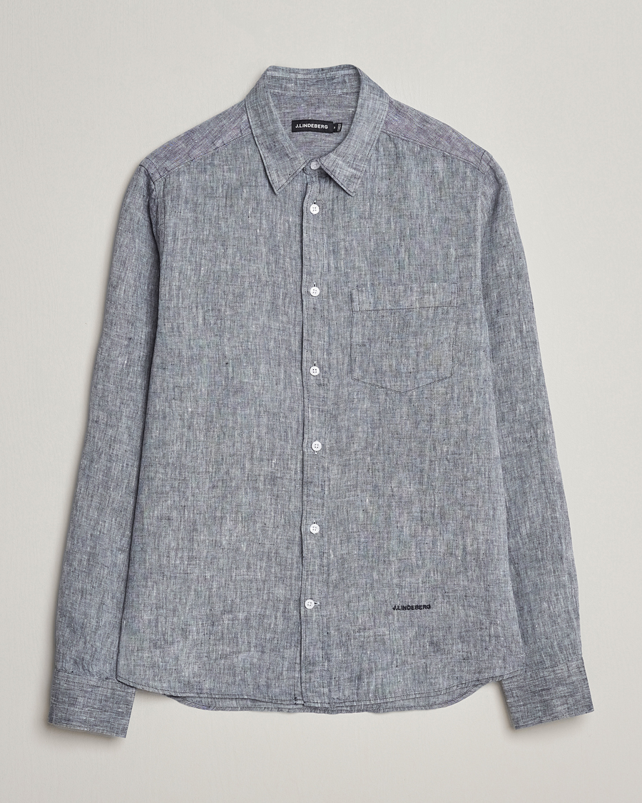 Herre | Skjorter | J.Lindeberg | Slim Fit Linen Melange Shirt Navy