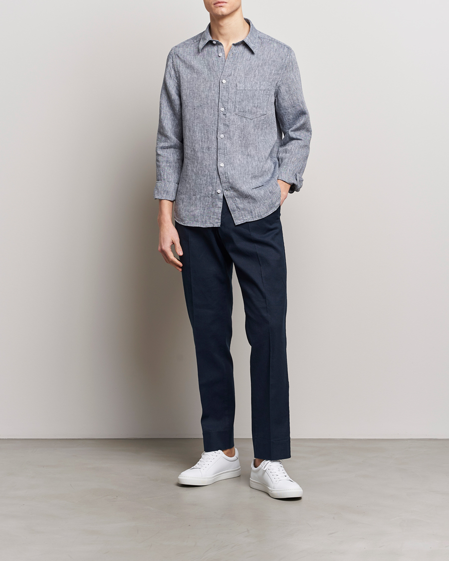 Herre | Skjorter | J.Lindeberg | Slim Fit Linen Melange Shirt Navy