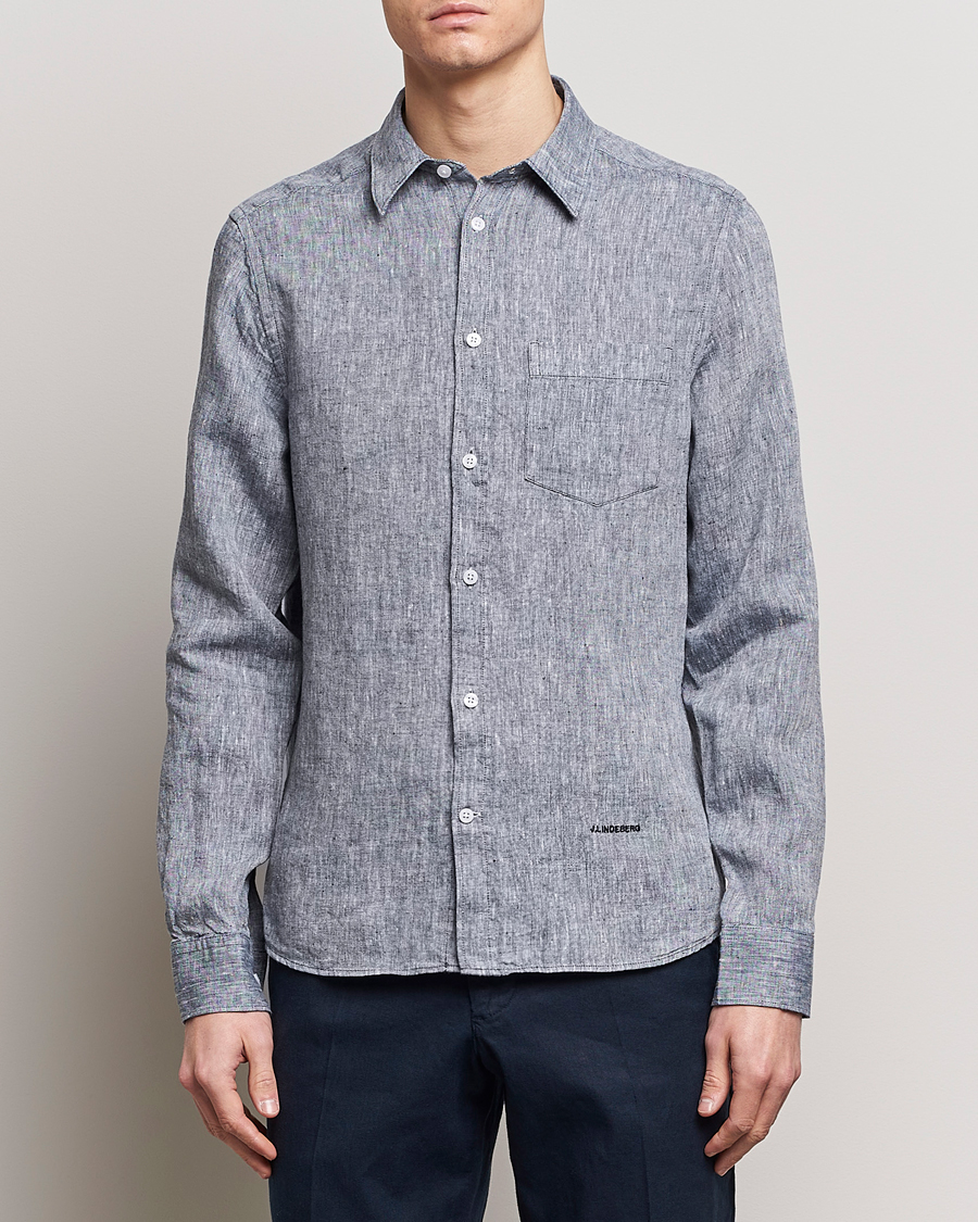 Herre | J.Lindeberg | J.Lindeberg | Slim Fit Linen Melange Shirt Navy