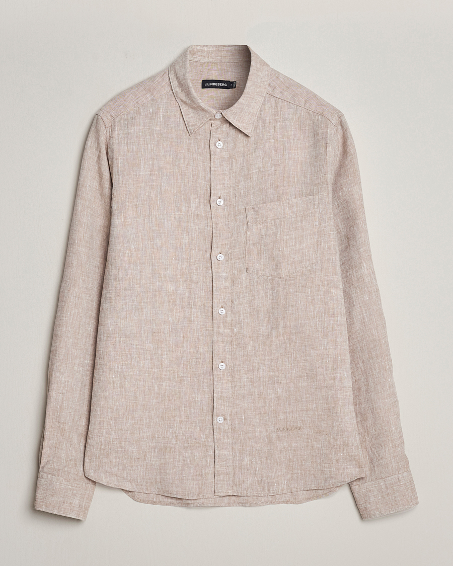 Herre | Skjorter | J.Lindeberg | Slim Fit Linen Melange Shirt Batique Khaki