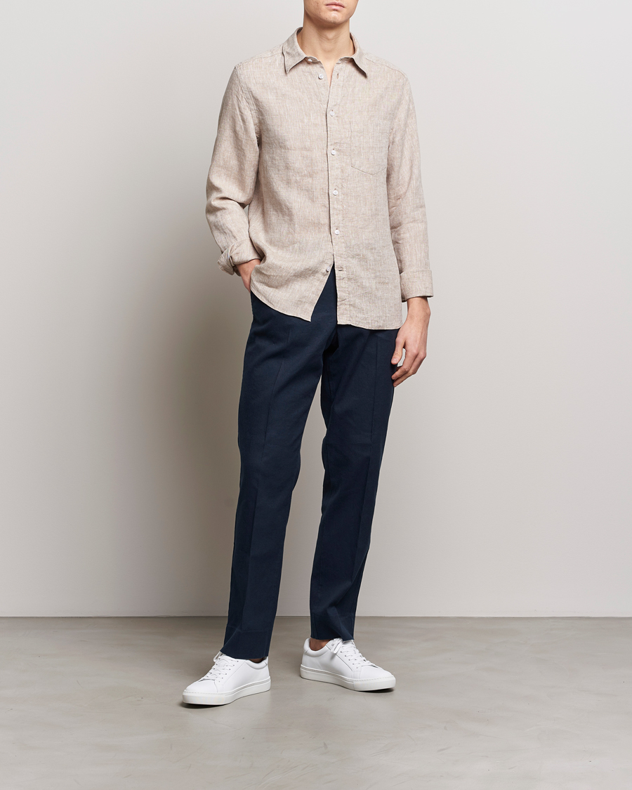 Herre | Skjorter | J.Lindeberg | Slim Fit Linen Melange Shirt Batique Khaki