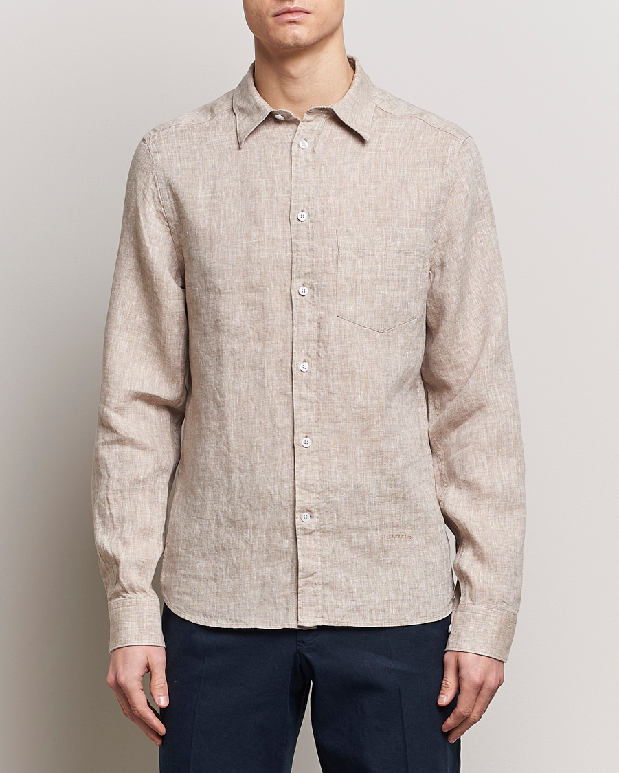 Herre | Hørskjorter | J.Lindeberg | Slim Fit Linen Melange Shirt Batique Khaki