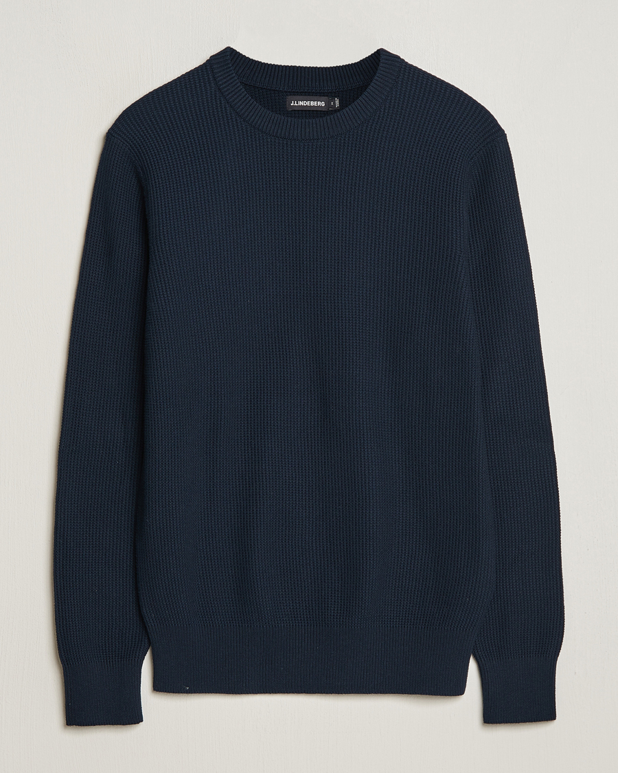 Herre | Trøjer | J.Lindeberg | Arthur Structure Organic Cotton Crew Neck Navy