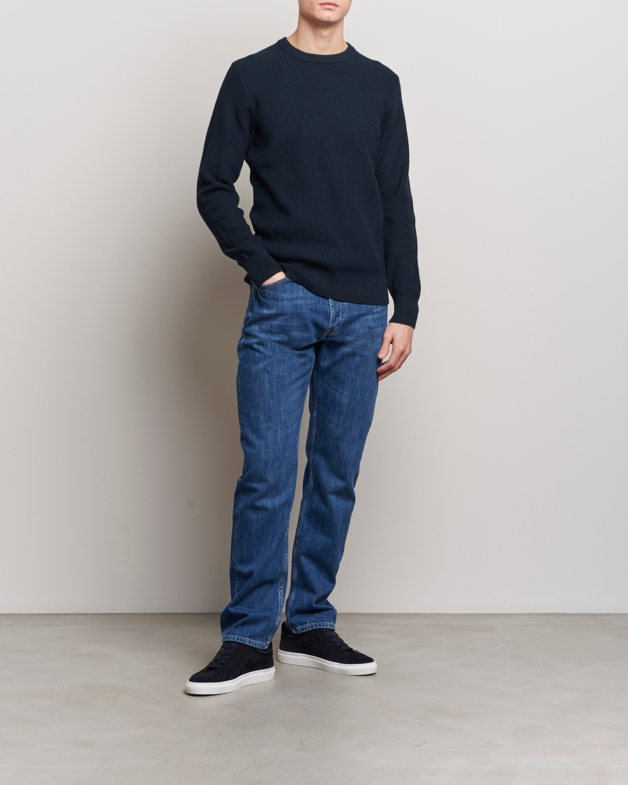 Herre | Trøjer | J.Lindeberg | Arthur Structure Organic Cotton Crew Neck Navy