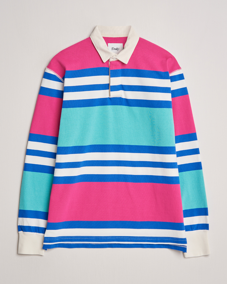 Herre | Trøjer | Drake's | Long Sleeve Stripe Rugby Shirt Multi