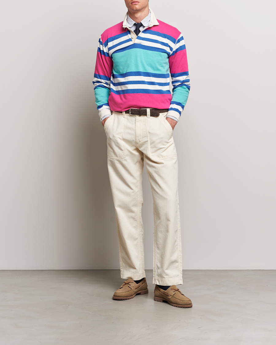 Herre | Trøjer | Drake's | Long Sleeve Stripe Rugby Shirt Multi