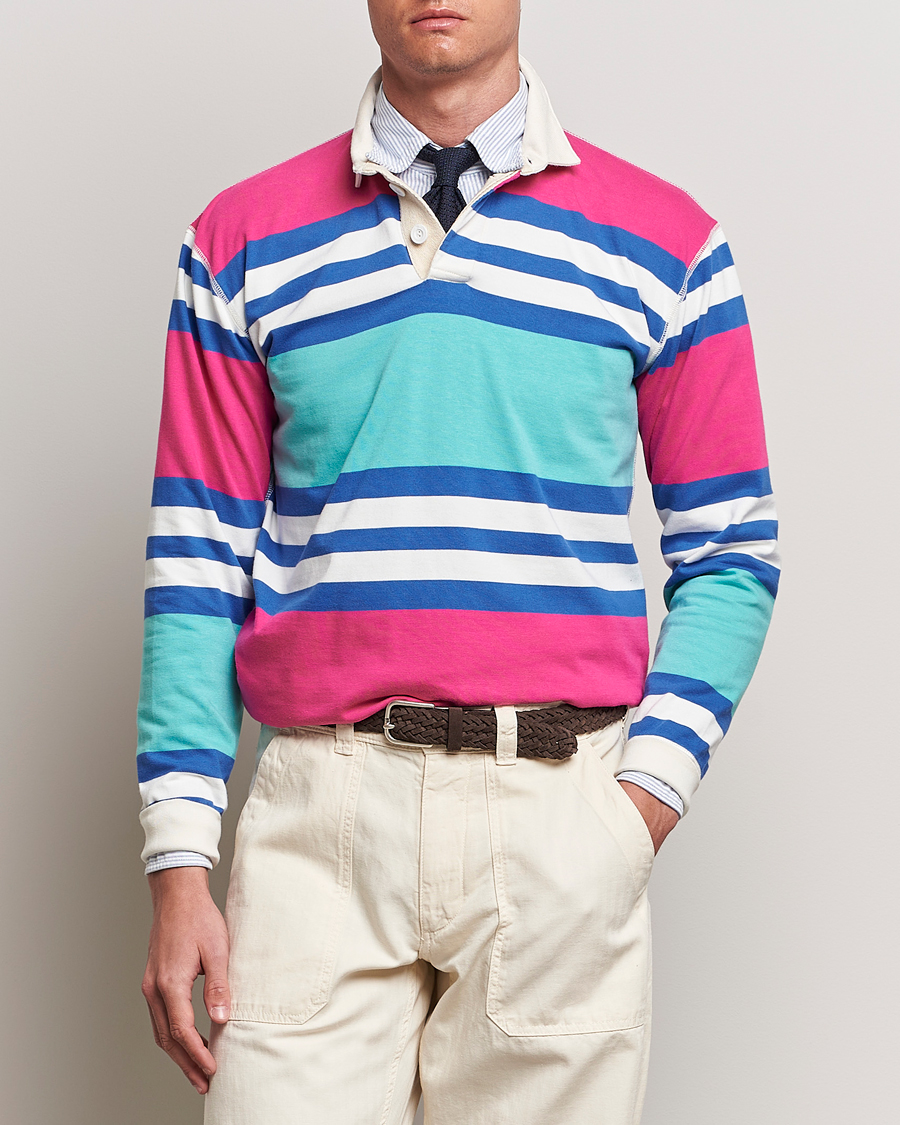 Herre | Trøjer | Drake's | Long Sleeve Stripe Rugby Shirt Multi
