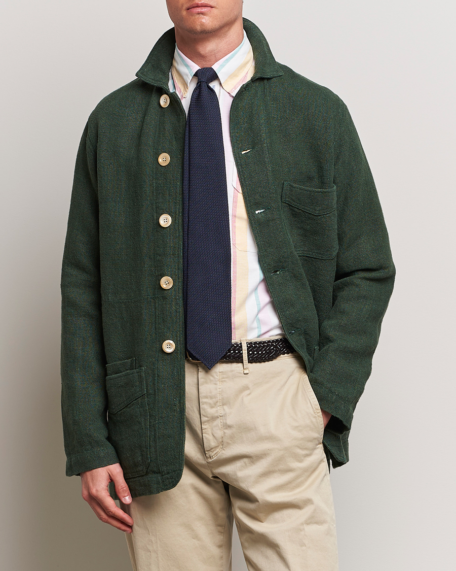 Herre | Formelle jakker | Drake\'s | Heavy Linen Chore Jacket Green