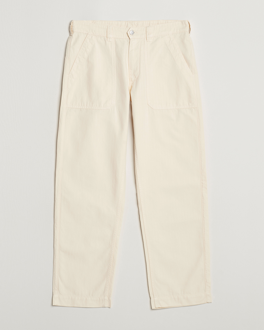Herre | Bukser | Drake's | Herringbone Fatigue Cotton Trousers Ecru
