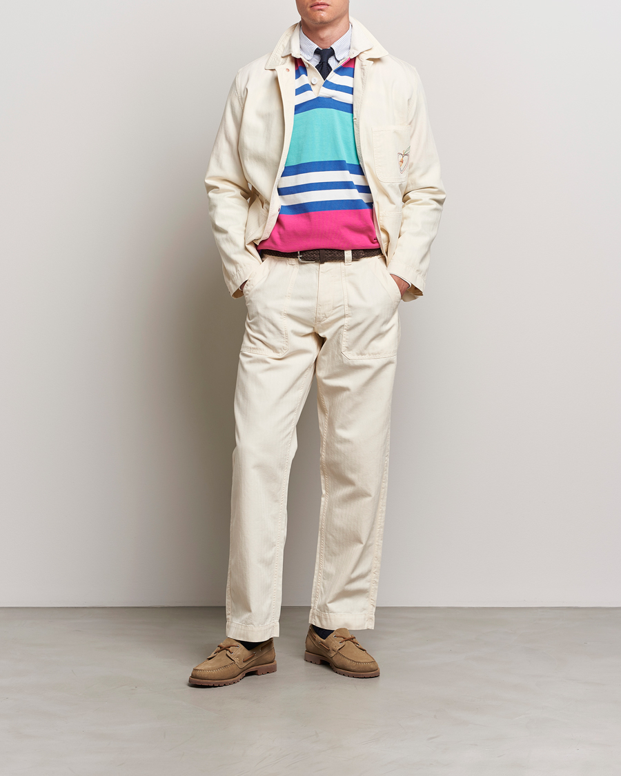 Herre | Bukser | Drake's | Herringbone Fatigue Cotton Trousers Ecru