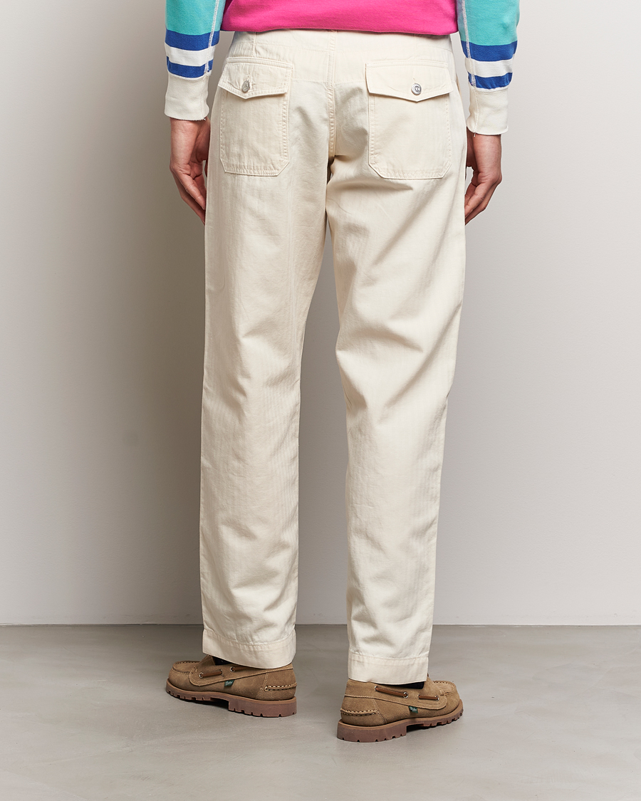 Herre | Bukser | Drake's | Herringbone Fatigue Cotton Trousers Ecru