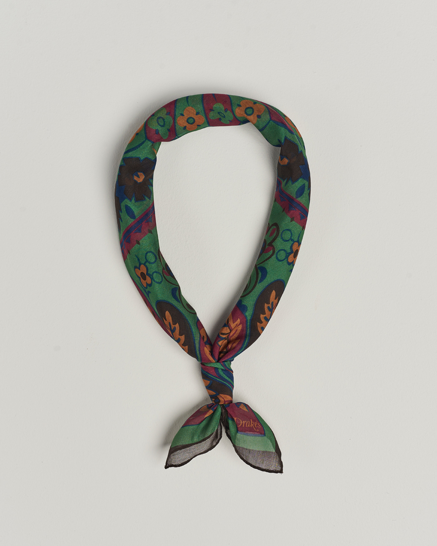 Herre | Drake's Folk Flower Bandana Green | Drake's | Folk Flower Bandana Green