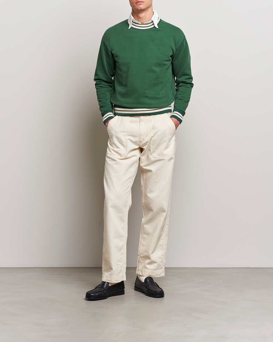 Herre | Trøjer | Drake's | Striped Rib Sweatshirt Green
