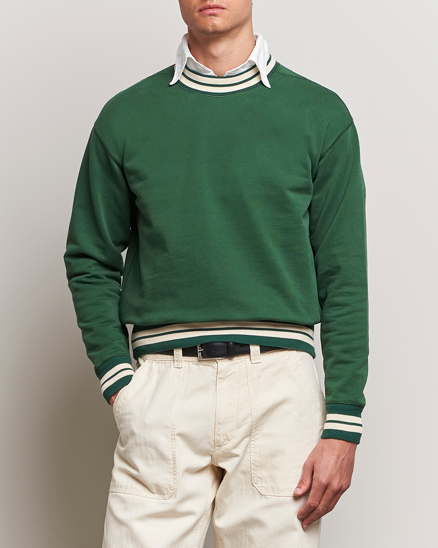 Herre | Trøjer | Drake's | Striped Rib Sweatshirt Green