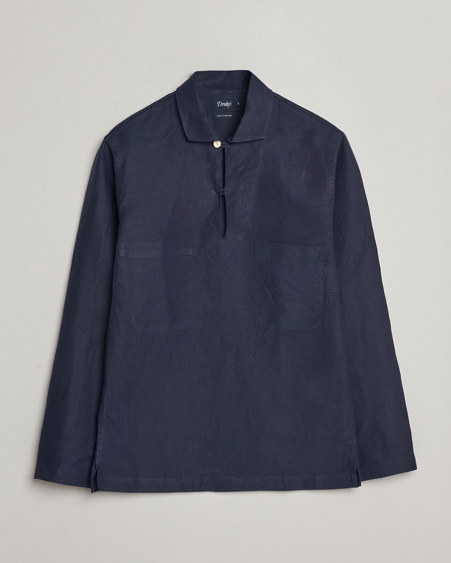 Herre | Skjorter | Drake's | Marine Linen Smock Navy