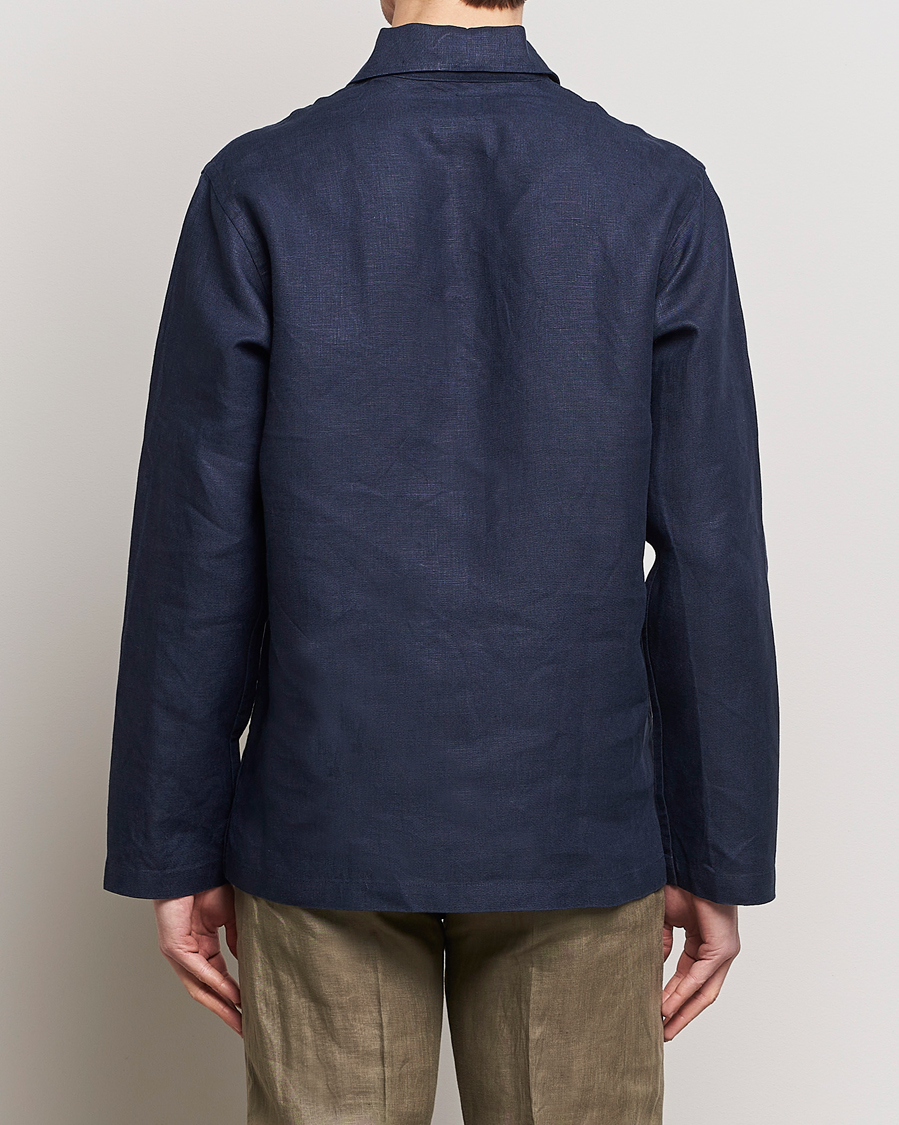 Herre | Skjorter | Drake's | Marine Linen Smock Navy
