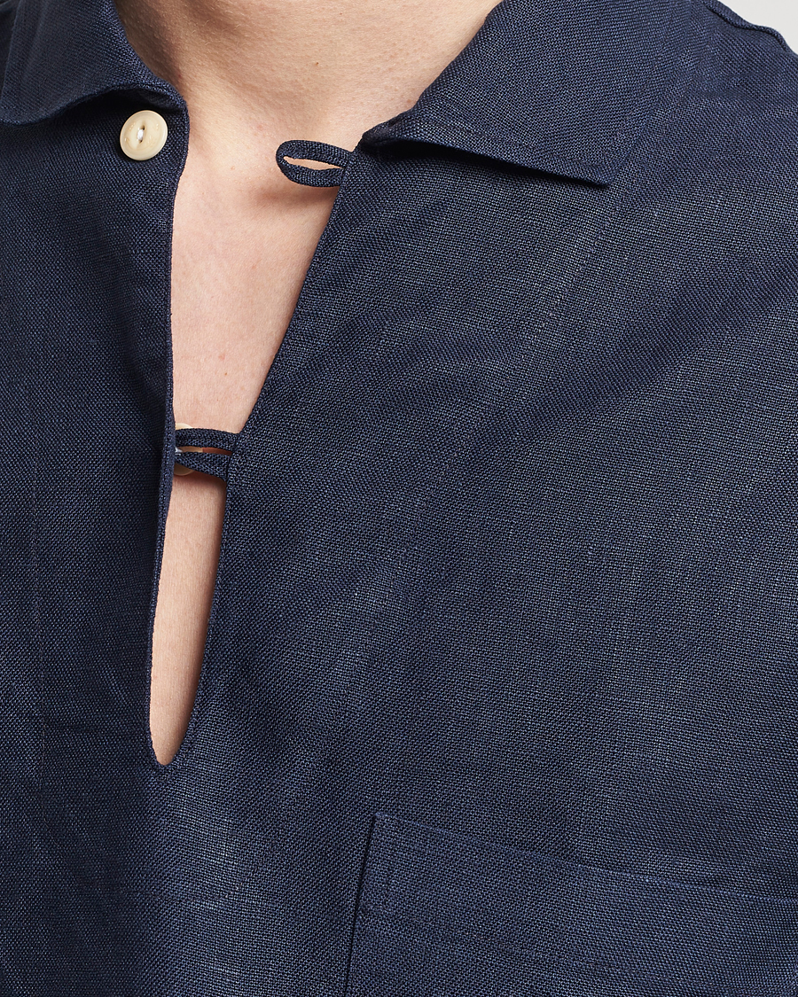 Herre | Skjorter | Drake's | Marine Linen Smock Navy