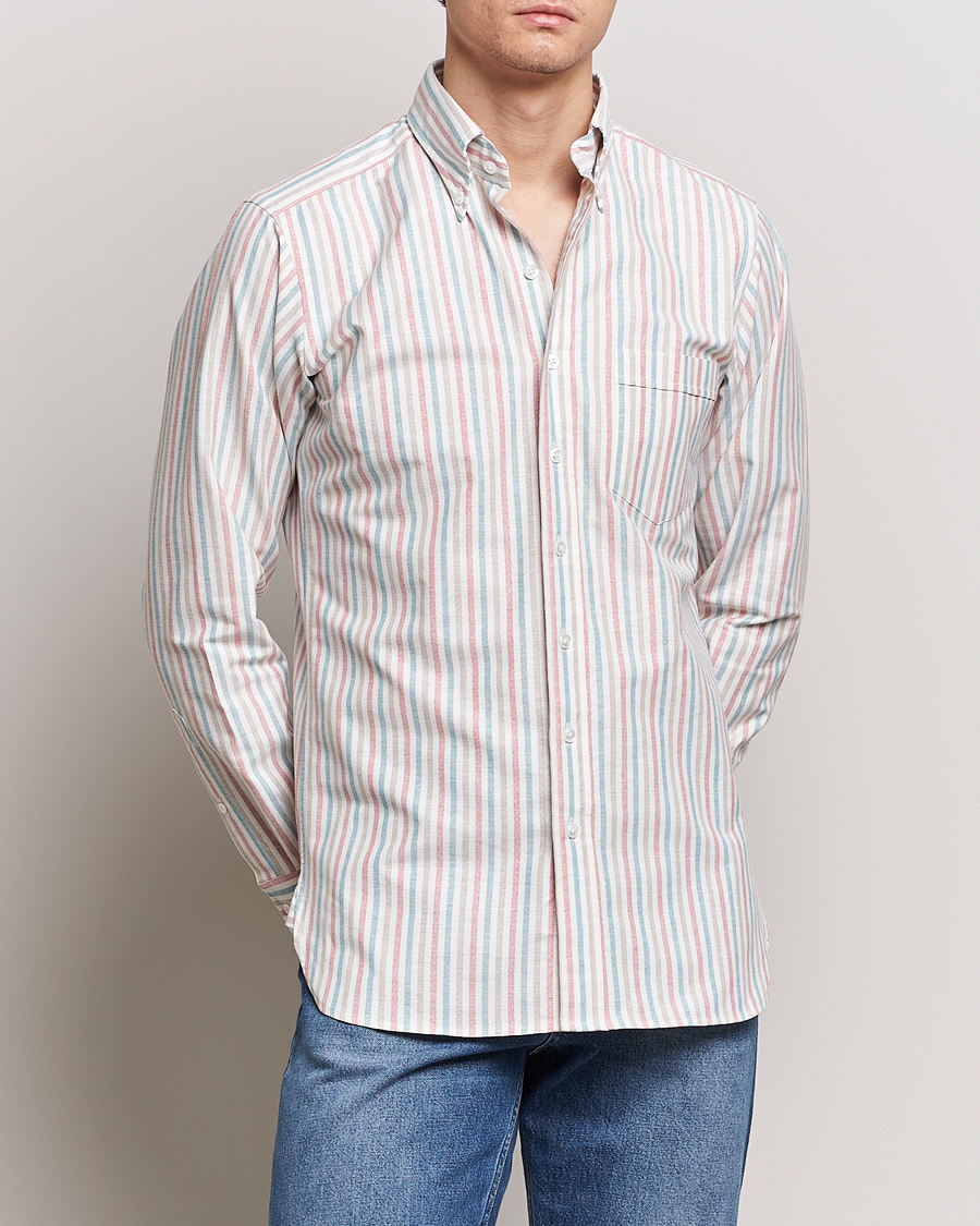 Herre | Tøj | Drake's | Thin Tripple Stripe Oxford Shirt White