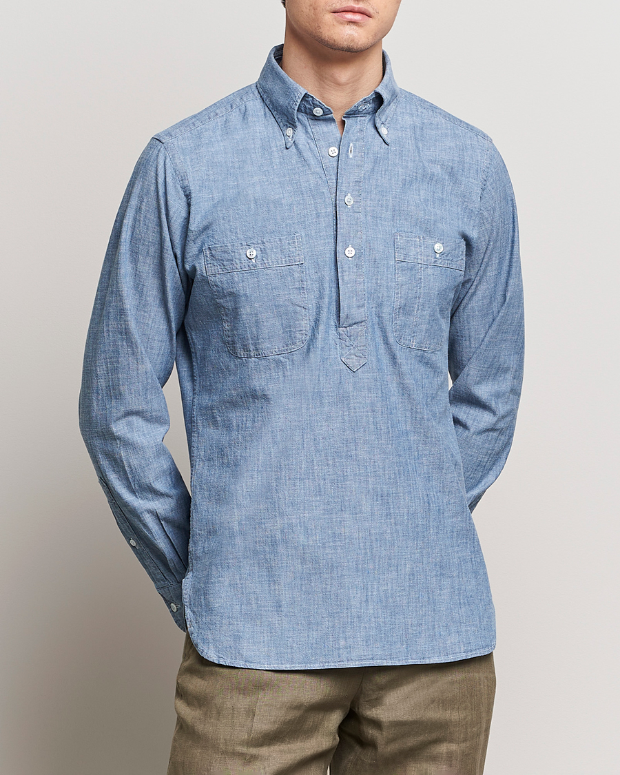 Herre | Denimskjorter | Drake's | Chambray Popover Work Shirt Blue