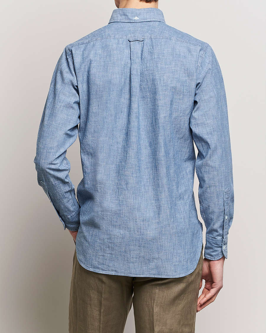 Herre | Skjorter | Drake's | Chambray Popover Work Shirt Blue