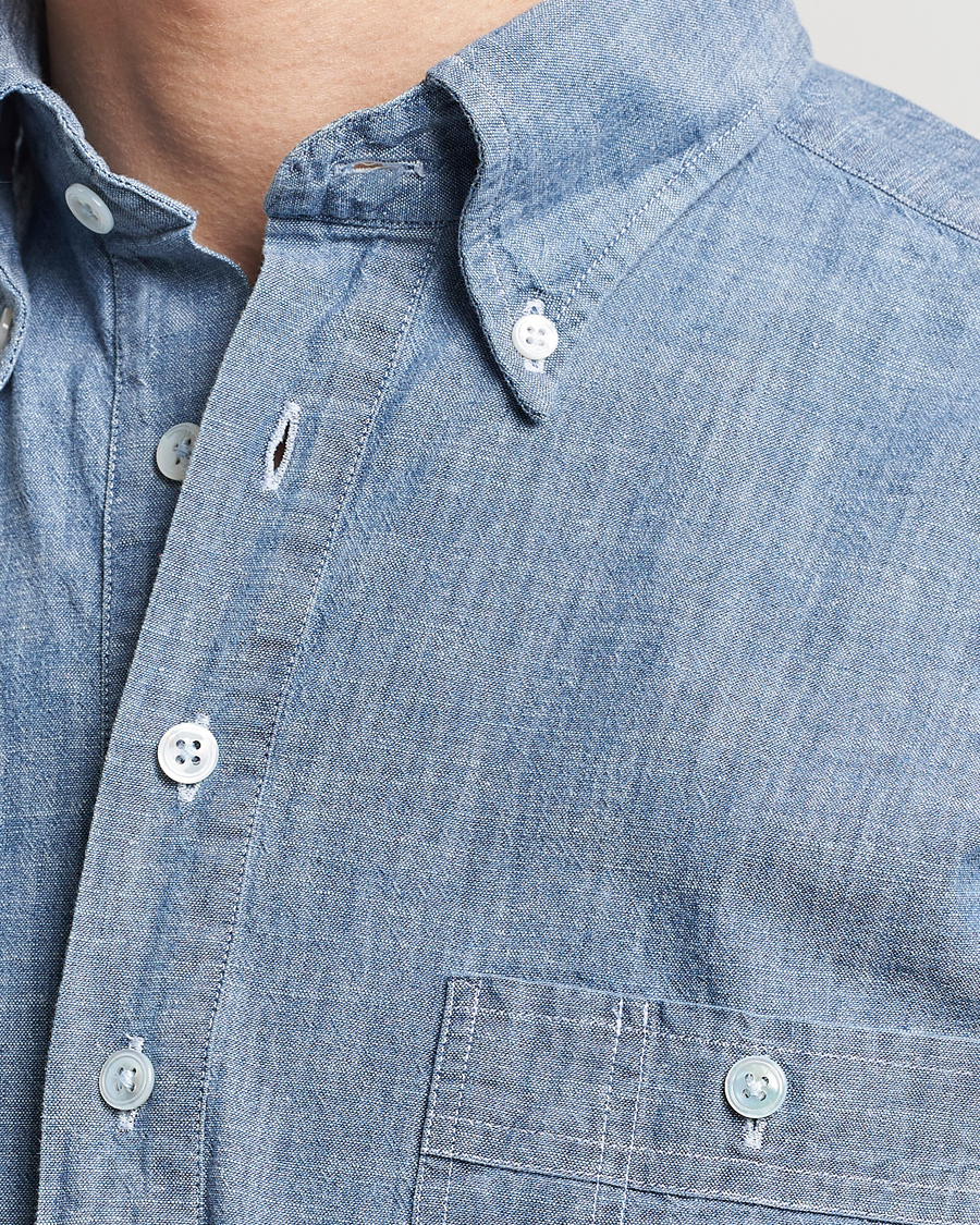 Herre | Skjorter | Drake's | Chambray Popover Work Shirt Blue