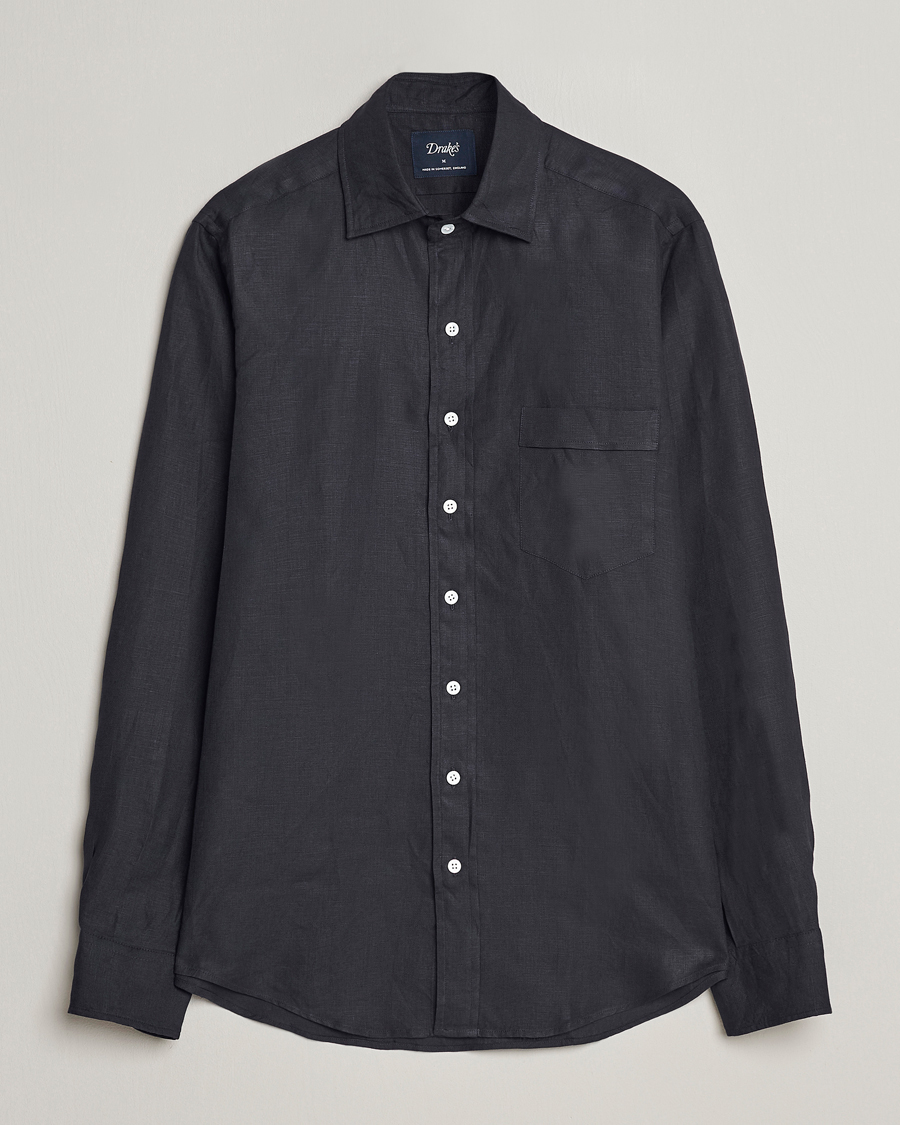 Herre |  | Drake\'s | Linen Summer Shirt Navy