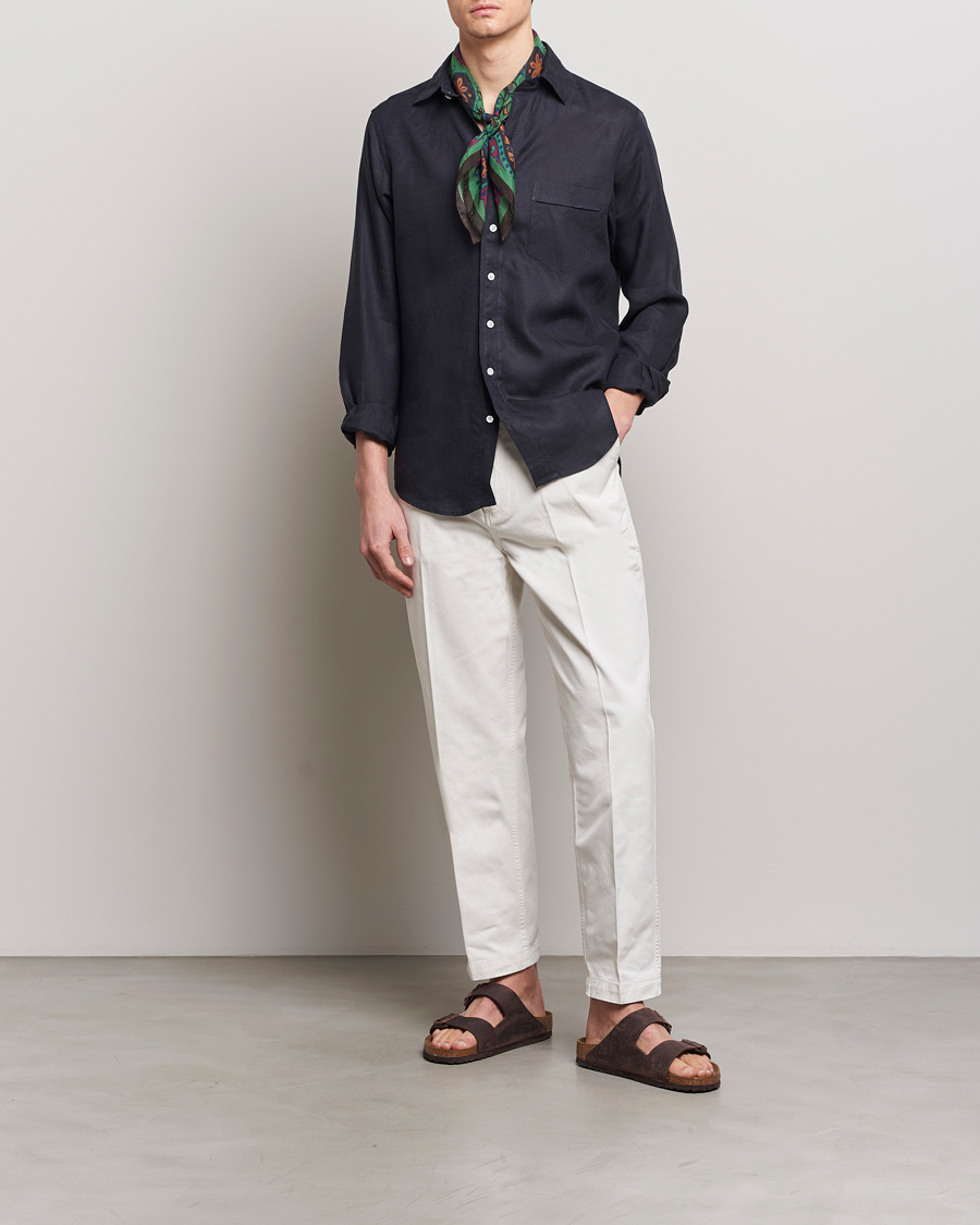 Herre | Skjorter | Drake's | Linen Summer Shirt Navy