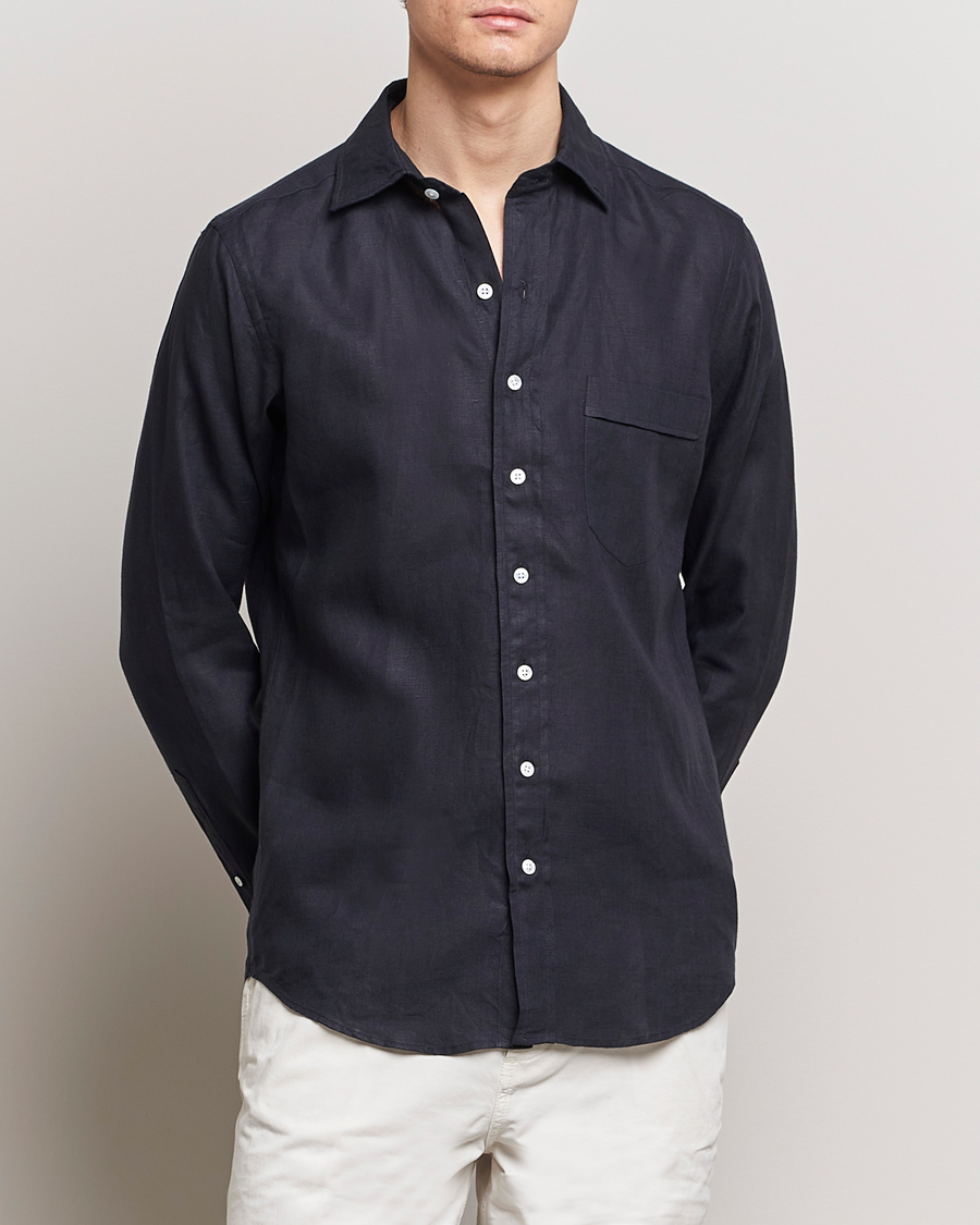 Herre | Best of British | Drake's | Linen Summer Shirt Navy