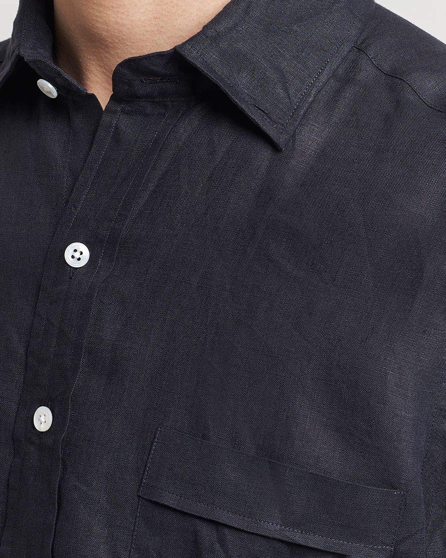 Herre | Skjorter | Drake's | Linen Summer Shirt Navy