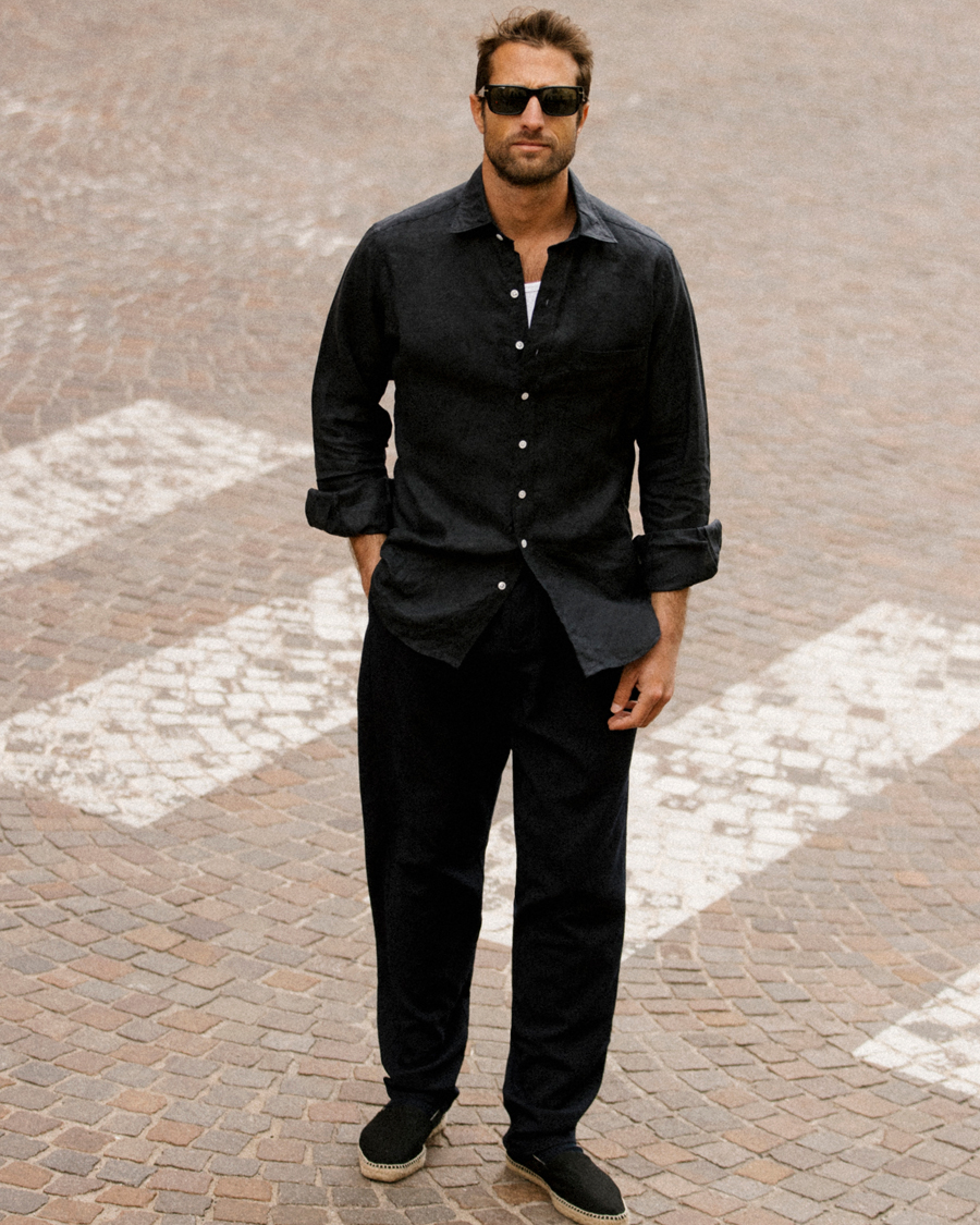 Herre | Skjorter | Drake's | Linen Summer Shirt Navy