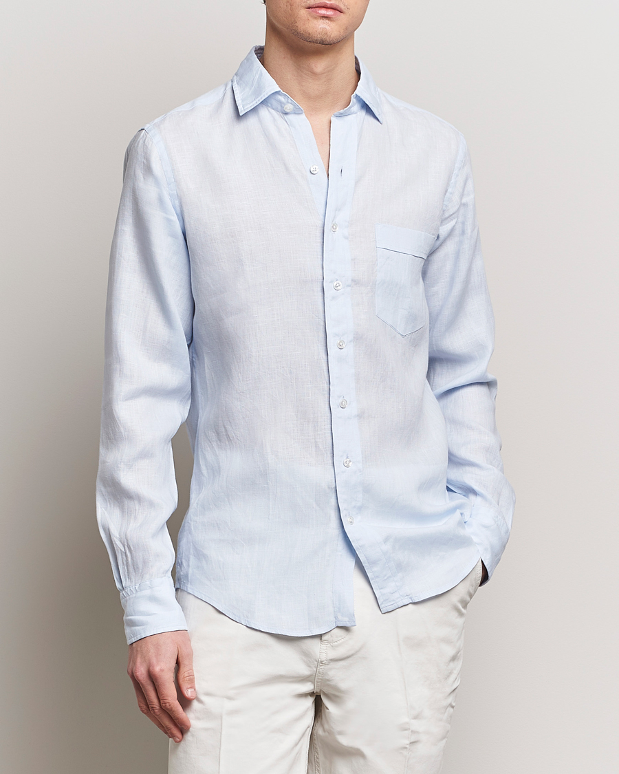 Herre | Afdelinger | Drake's | Linen Summer Shirt Sky Blue