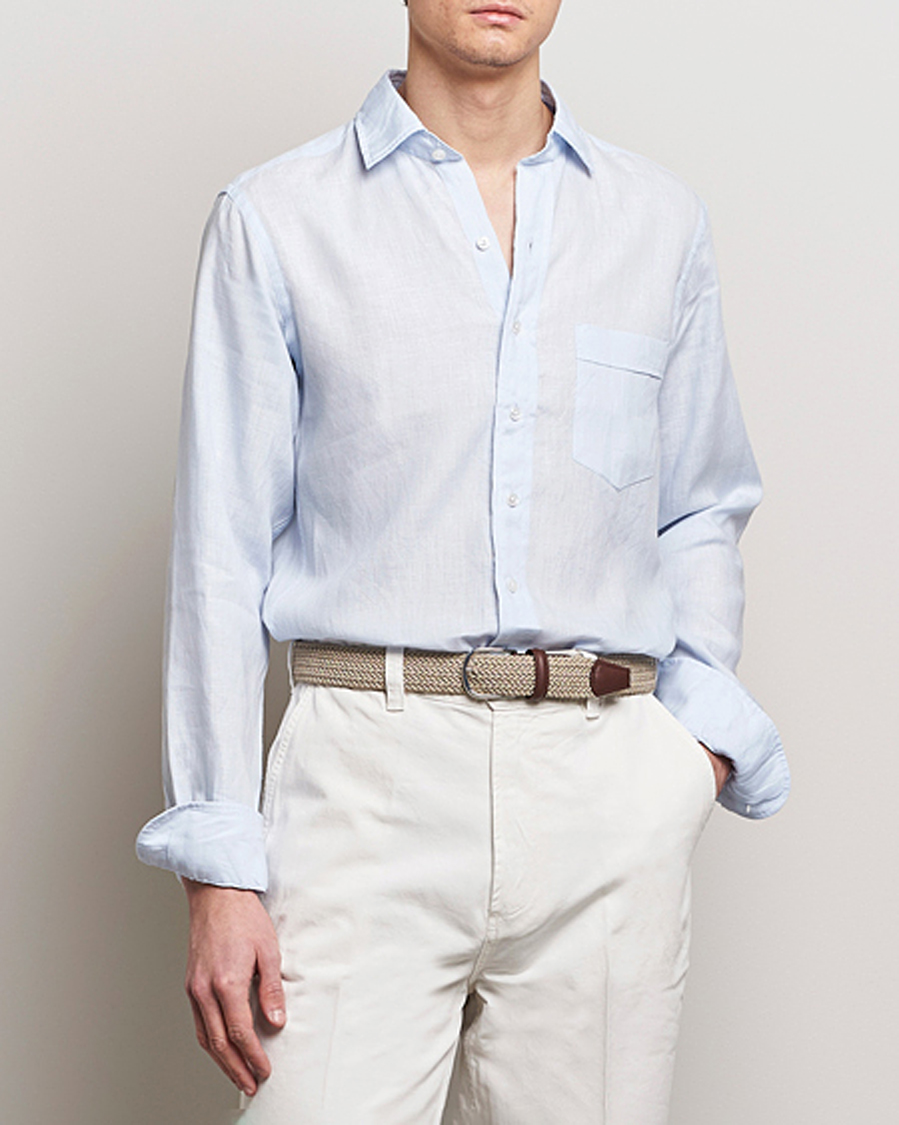 Herre | Skjorter | Drake's | Linen Summer Shirt Sky Blue