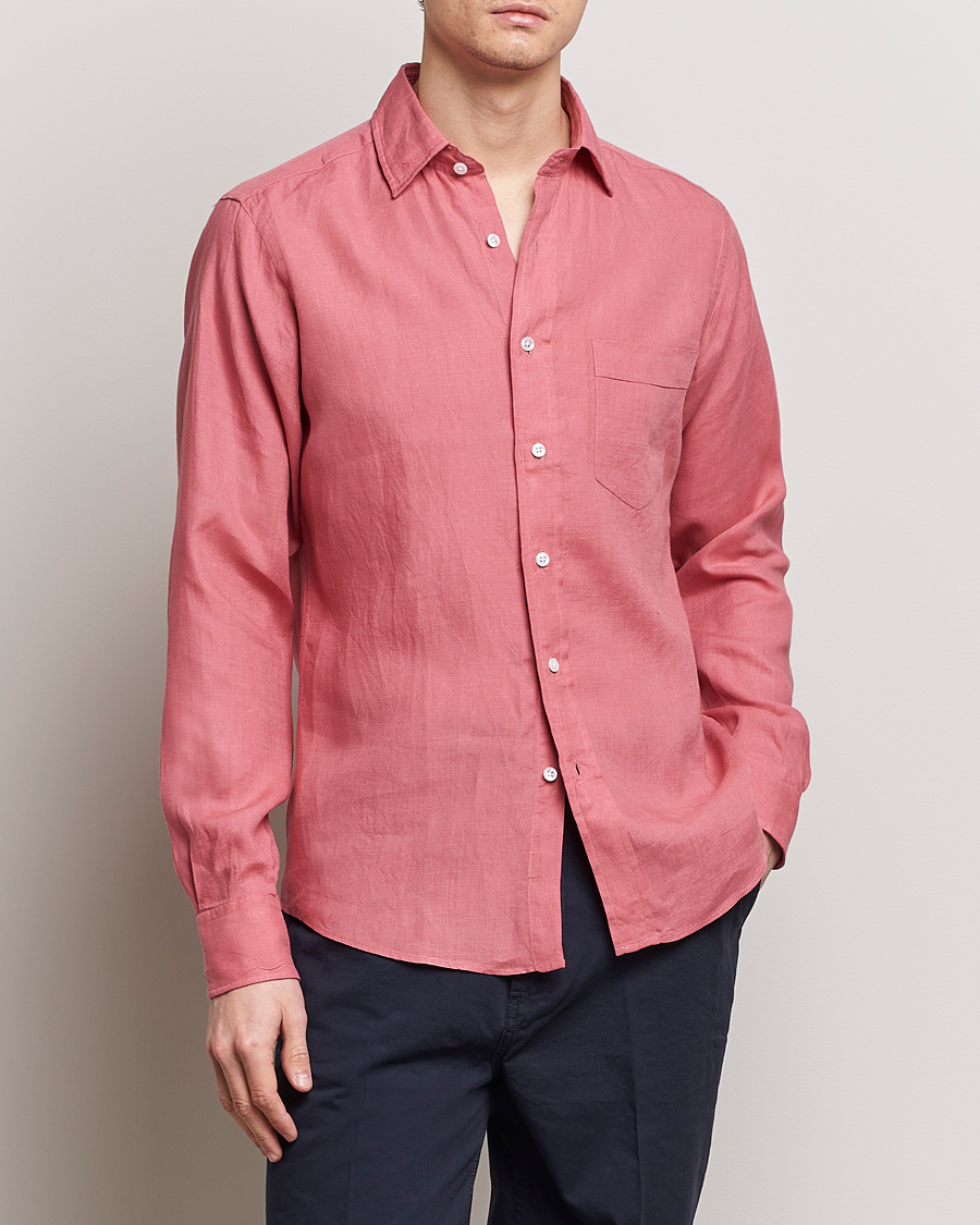 Herre | Hørskjorter | Drake's | Linen Summer Shirt Pink