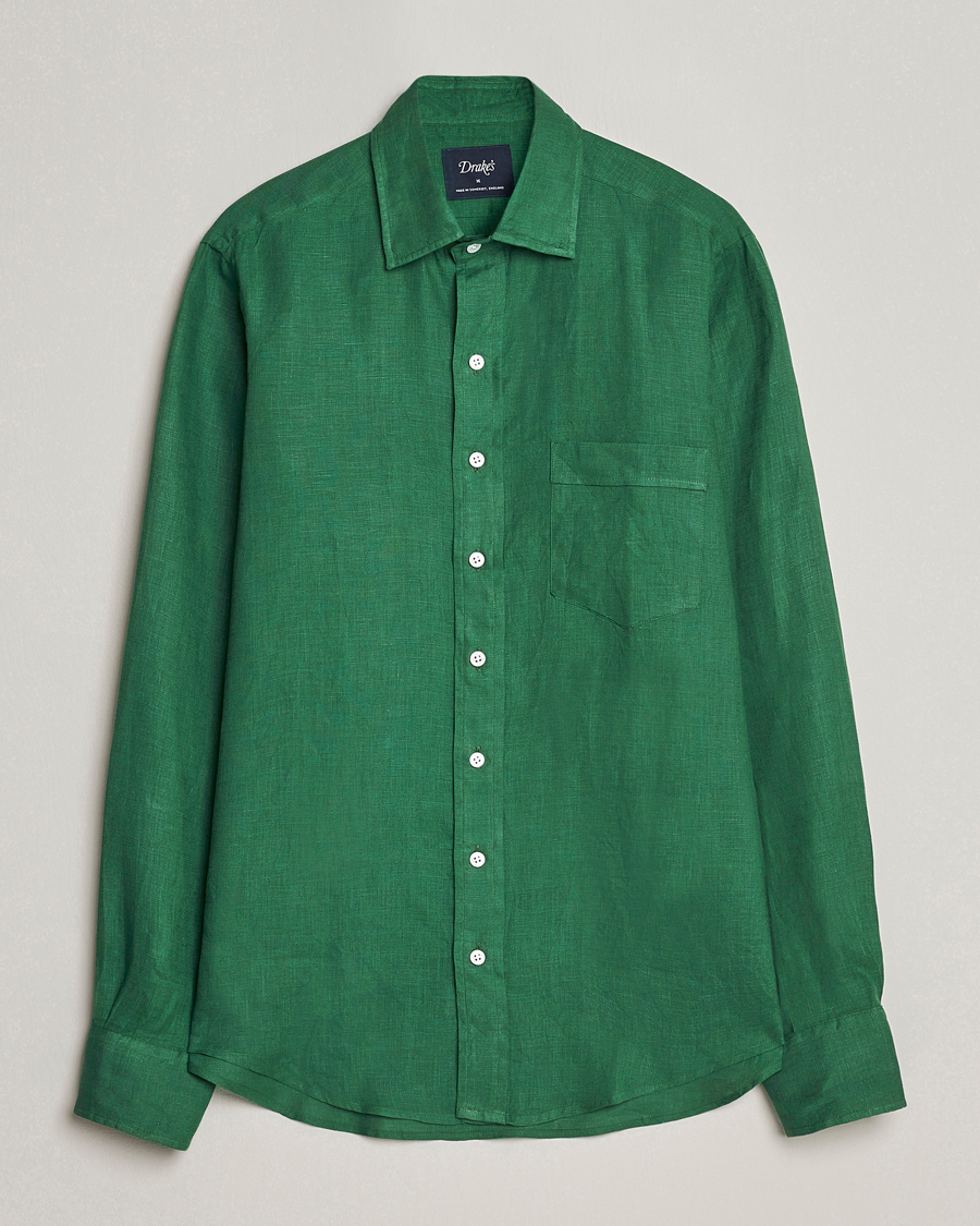Herre | Skjorter | Drake's | Linen Summer Shirt Green