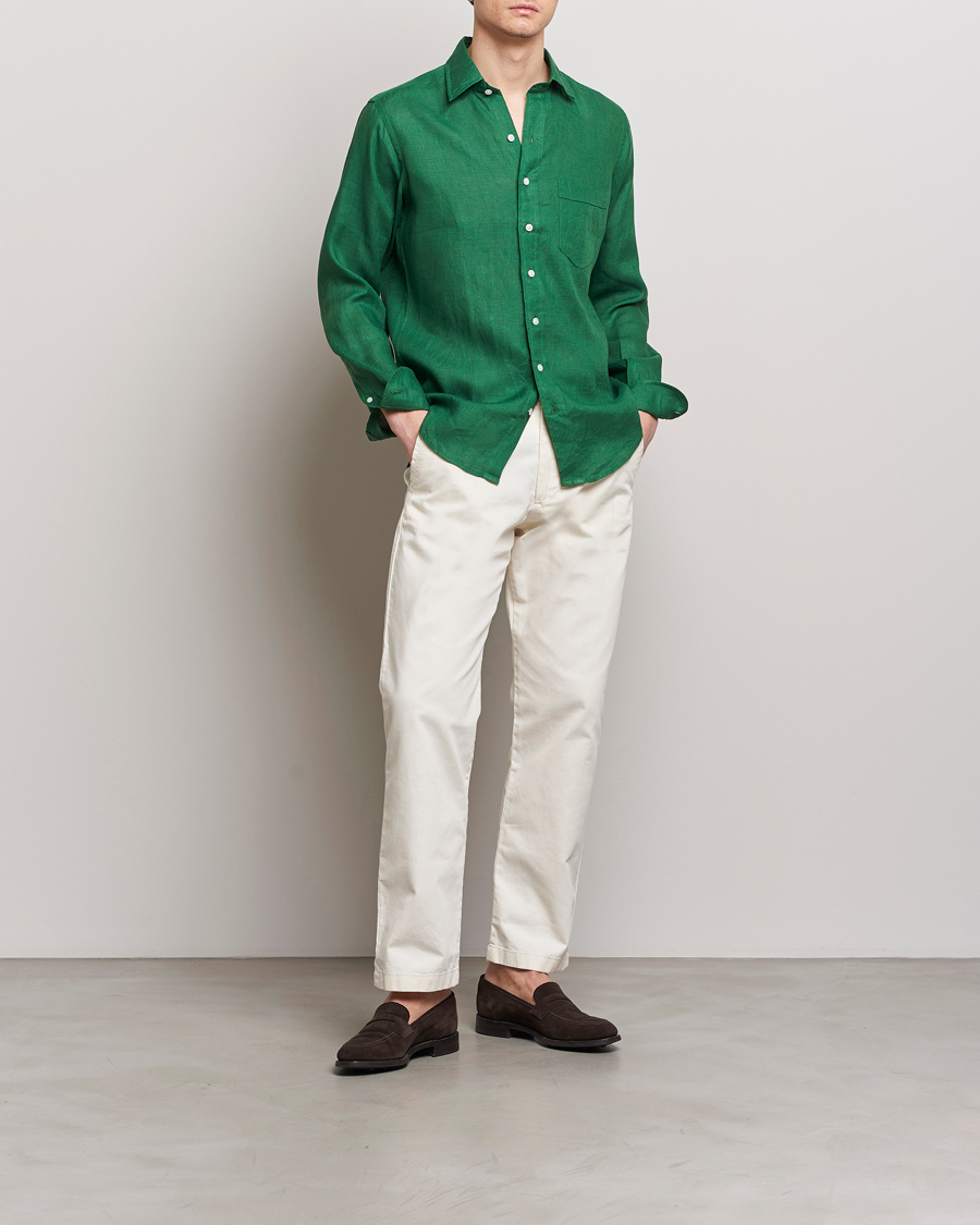 Herre | Skjorter | Drake's | Linen Summer Shirt Green