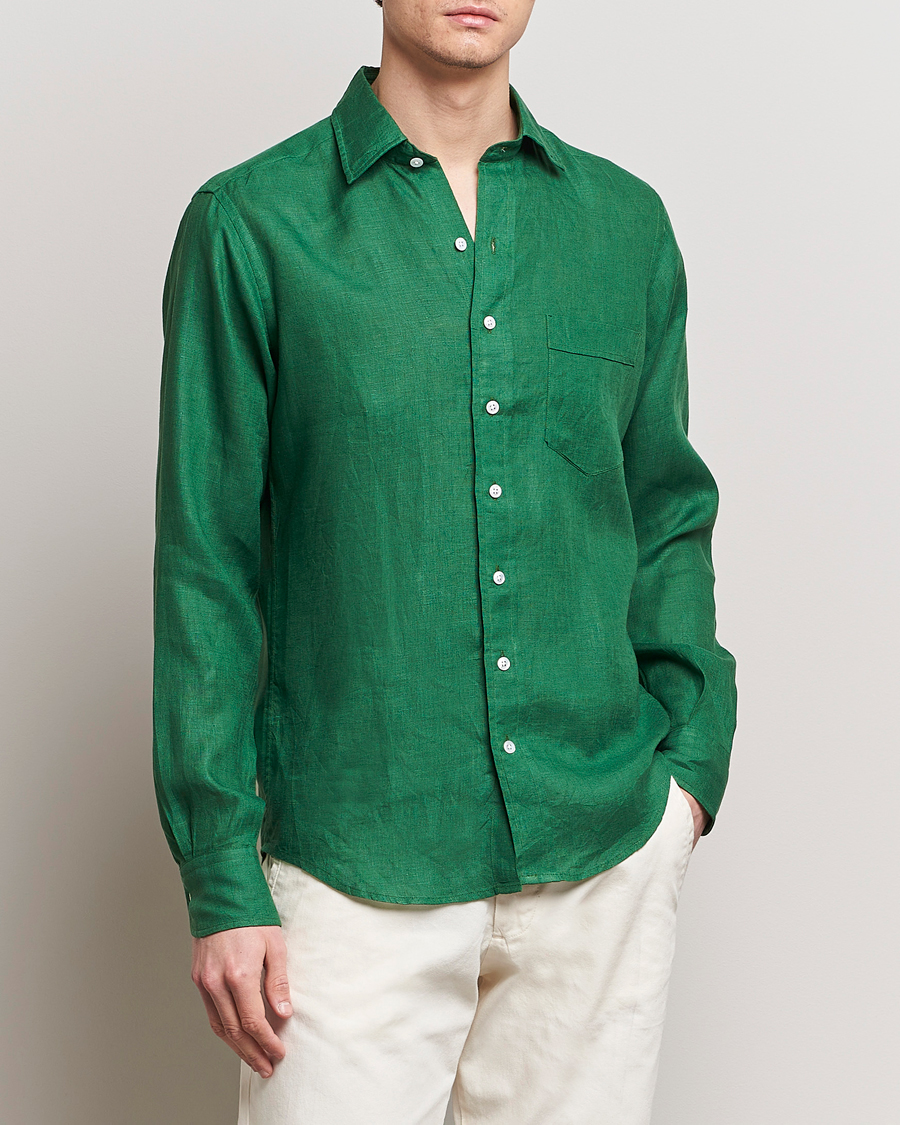 Herre |  | Drake\'s | Linen Summer Shirt Green