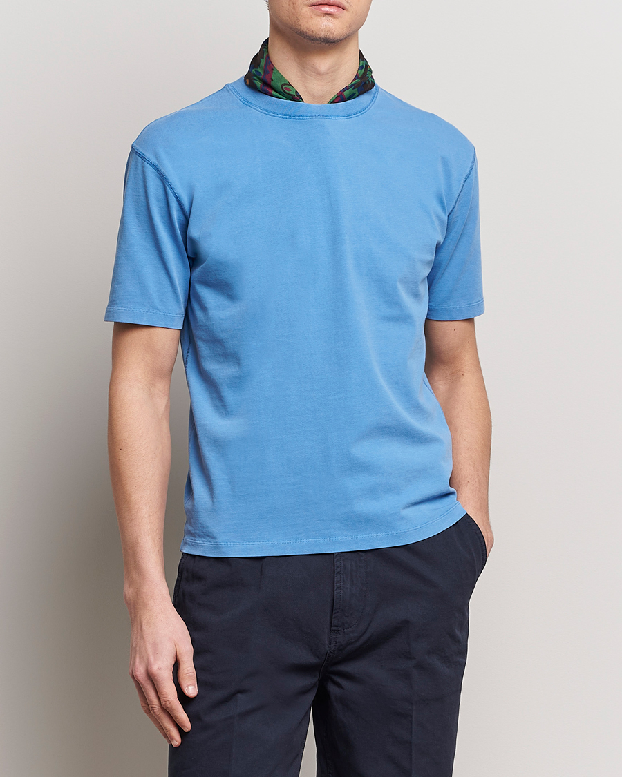 Herre | Kortærmede t-shirts | Drake's | Washed Hiking T-Shirt French Blue