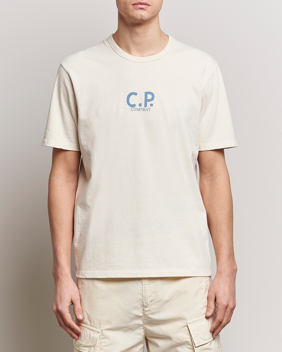 Herre | T-Shirts | C.P. Company | Short Sleeve Jersey Guscette Logo T-Shirt Natural