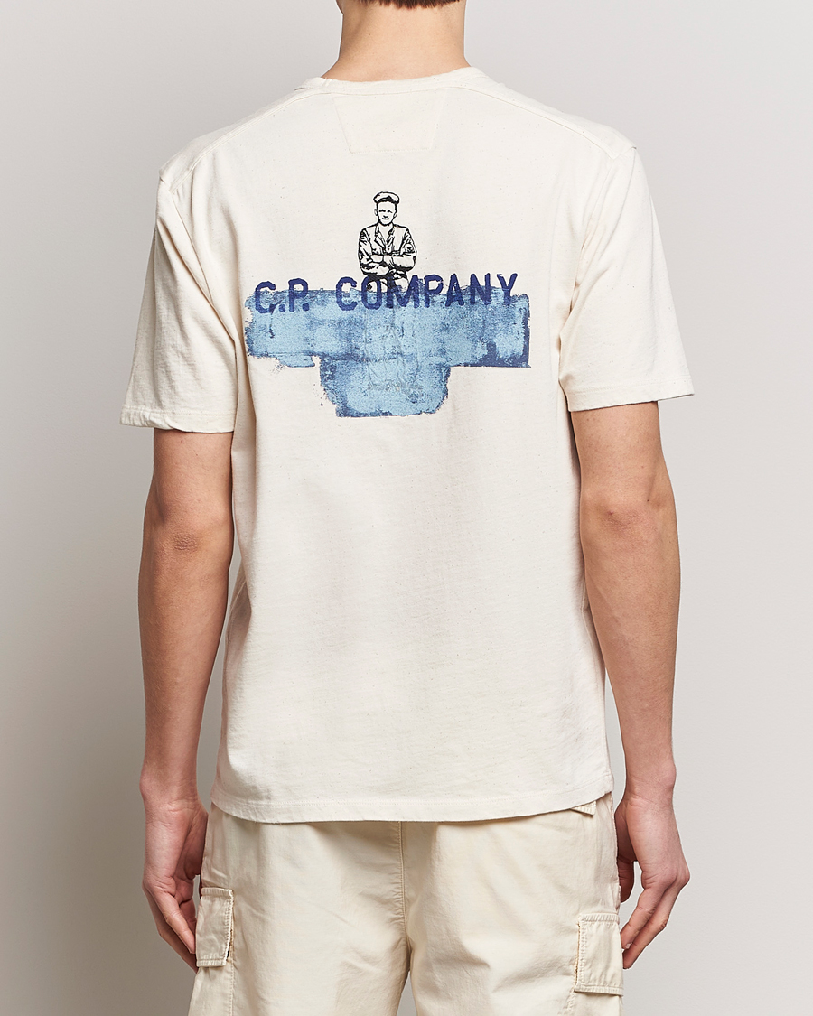 Herre | T-Shirts | C.P. Company | Short Sleeve Jersey Guscette Logo T-Shirt Natural