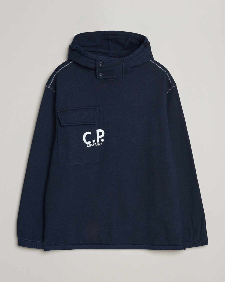 Herre | Trøjer | C.P. Company | Washed Indigo Fleece Hooded Sweatshirt Navy