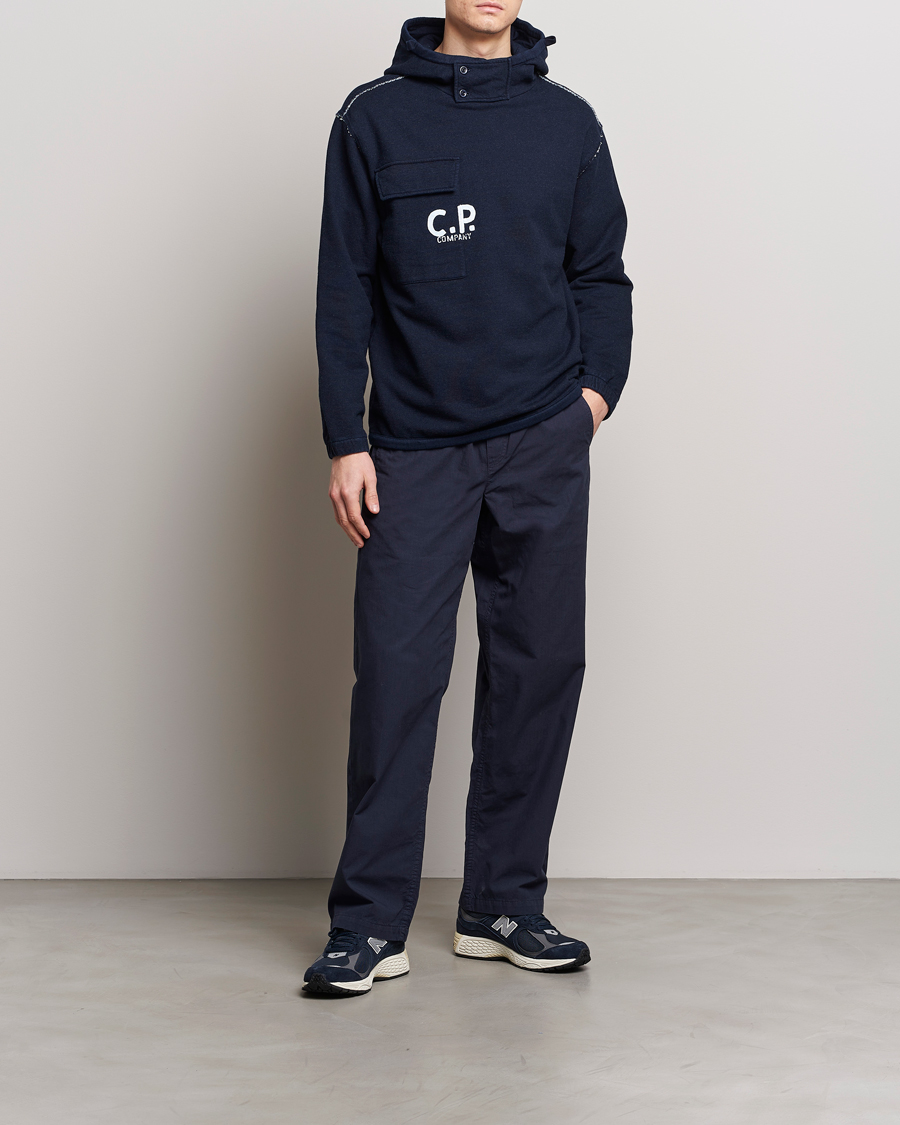 Herre | Trøjer | C.P. Company | Washed Indigo Fleece Hooded Sweatshirt Navy